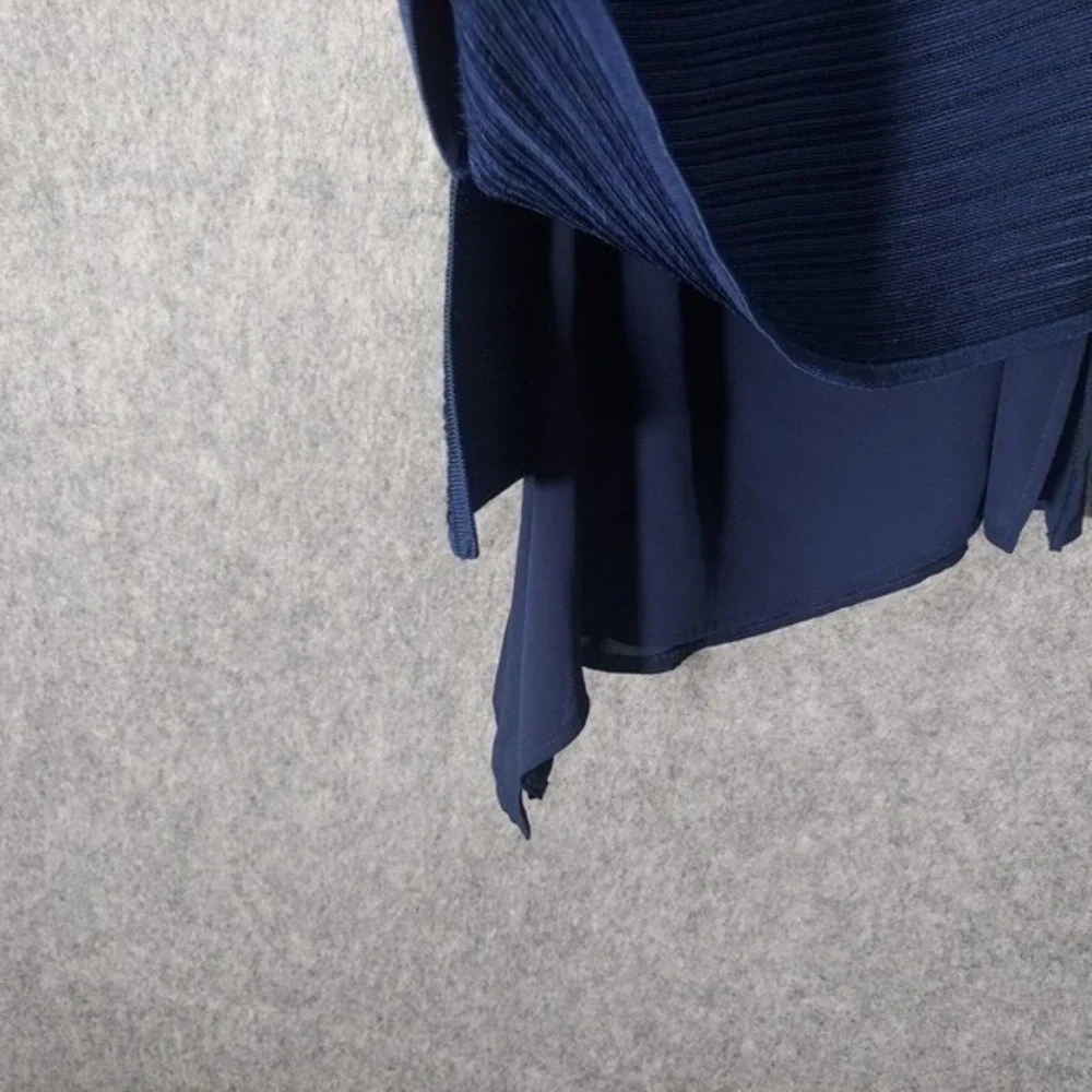 White House Black Market Top S Blue Asymmetric Mix Media Knit Chiffon Sleeveless